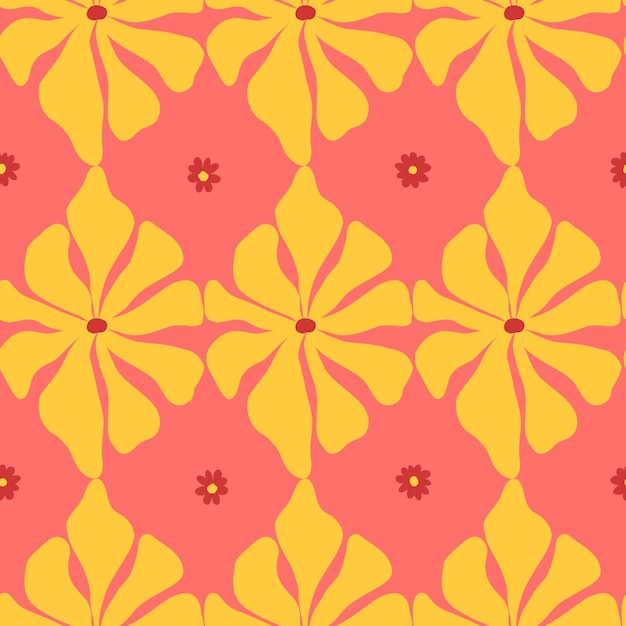 Leuk roze patroon met gele retro bloemen naadloze achtergrond. schattig vector geometrisch patroon