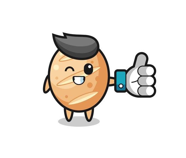 Leuk stokbrood met social media thumbs up symbool, schattig design