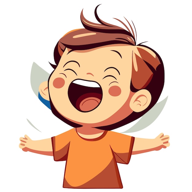 Leuk vrolijk glimlachend kind met de hand getekend vlakke stijlvolle cartoon sticker icoon concept geïsoleerde illustratie