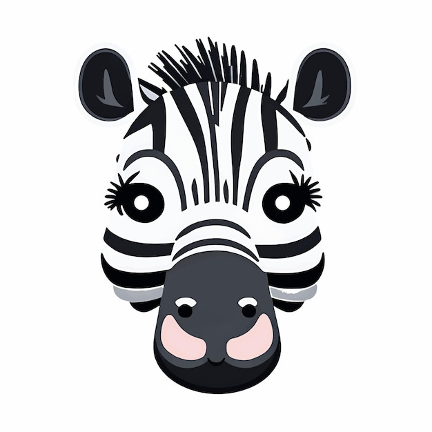 Leuk zebra hoofd kawaii cartoon stijl personage geïsoleerd op witte achtergrond Vector illustratie