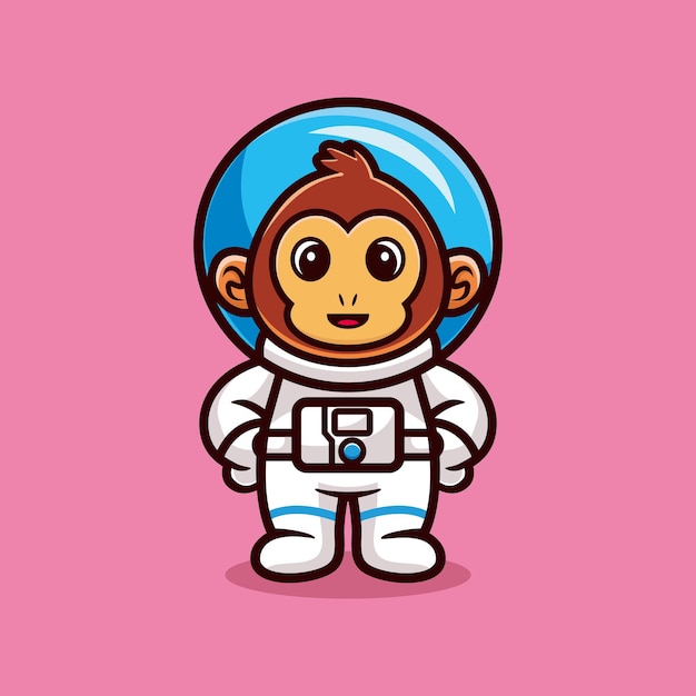 Leuke aap-astronaut staande cartoon vector Dierlijk wetenschapsconcept geïsoleerd premium vector