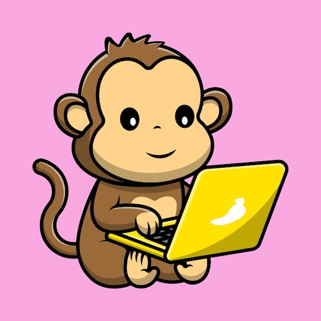 Leuke aap bezig met laptop Cartoon vector iconen illustratie