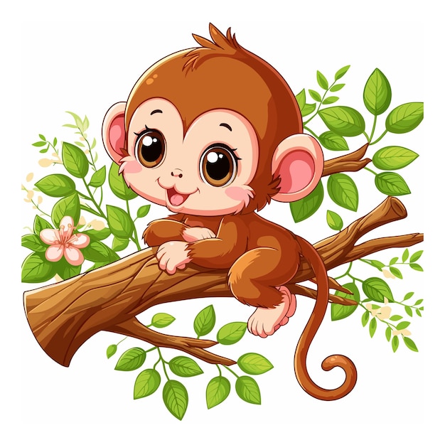Leuke aap breuk op boom cartoon vector op witte achtergrond