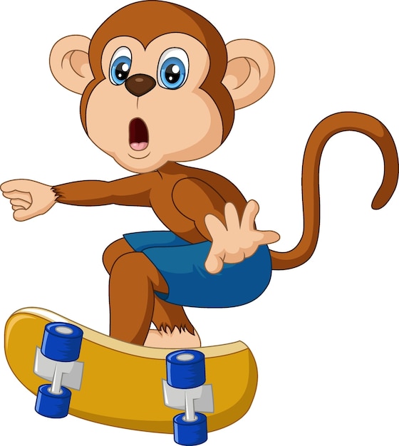 Leuke aap cartoon die skateboard speelt