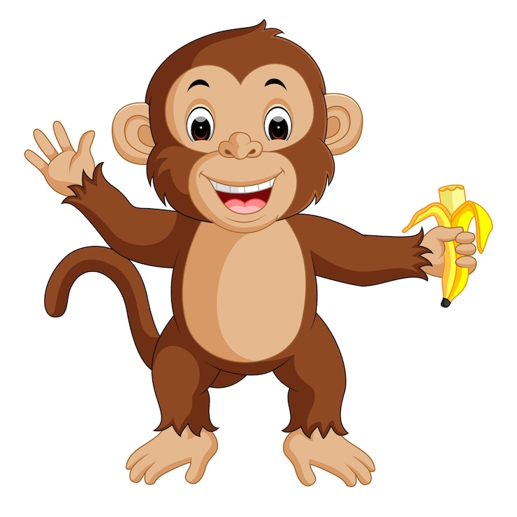 Vector leuke aap cartoon eten banaan