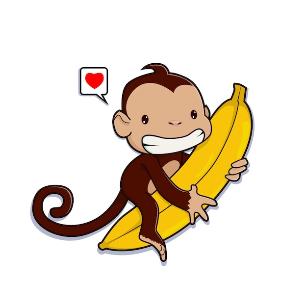 Leuke aap die een bananencartoon knuffelt