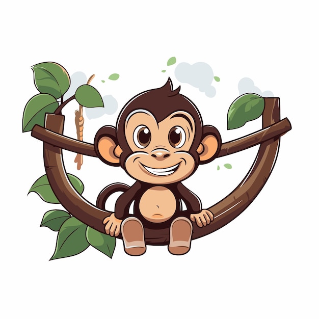 Leuke aap die op een tak van een boom zit Vector cartoon illustratie