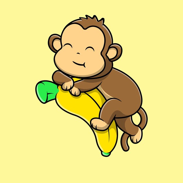 Vector leuke aap met banaan fruit cartoon vector pictogrammen illustratie