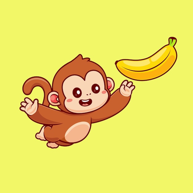 Vector leuke aap vangen banaan fruit cartoon vector pictogram illustratie dierlijk voedsel pictogram geïsoleerd plat