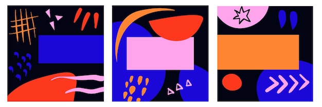 Leuke abstracte kleurrijke vierkante kaartensjabloon met doodles