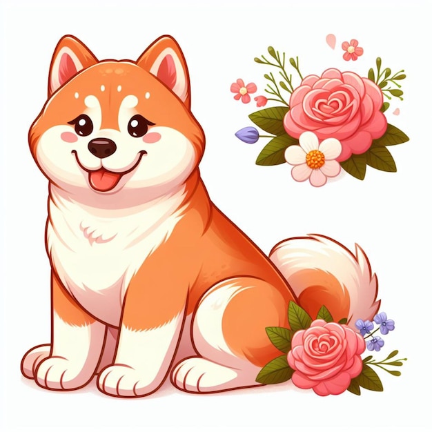 Leuke Akita Inu Hond cartoon Vector Stijl witte achtergrond