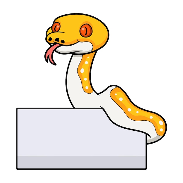 Leuke albino bonte netvormige python cartoon met leeg bord
