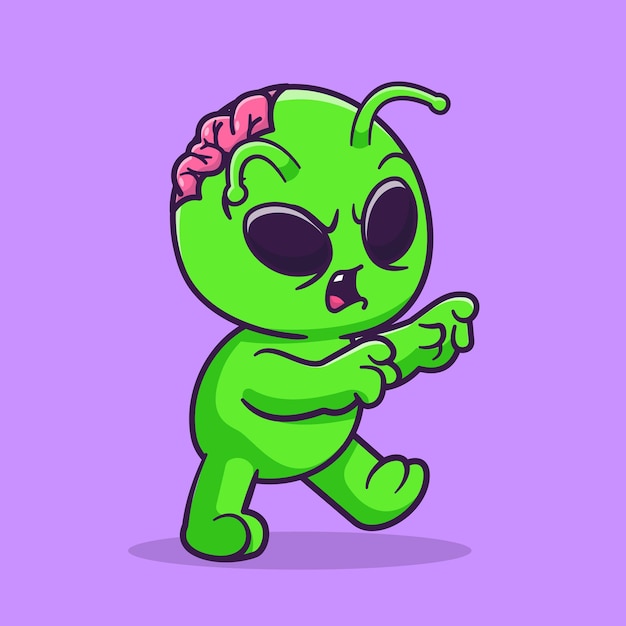 Leuke Alien Zombie Walking Cartoon Vector Icon Illustratie. Wetenschap Vakantie Pictogram Concept Geïsoleerd