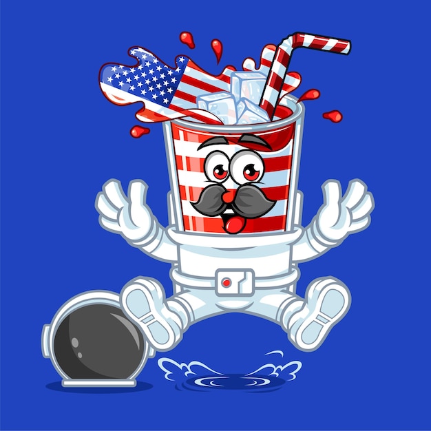 Leuke Amerika drink vlag astronaut sprong mascotte vectorillustratie