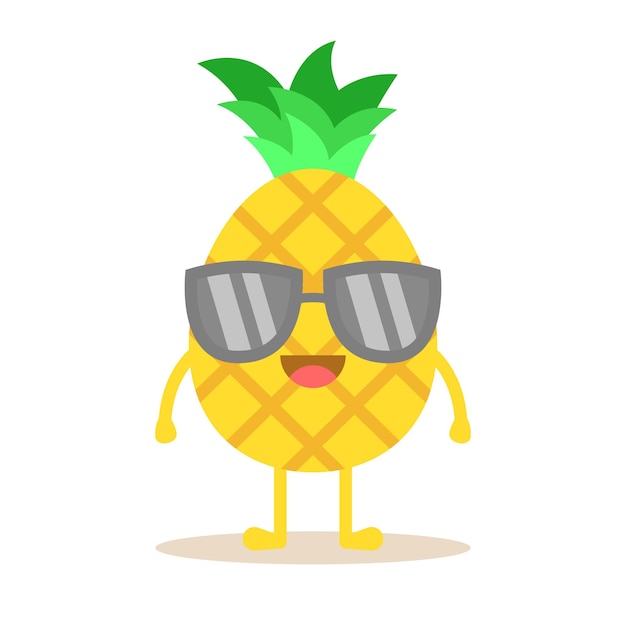 Vector leuke ananas cartoon personage met zonnebril leuke frest fruit geïsoleerd op witte achtergrond