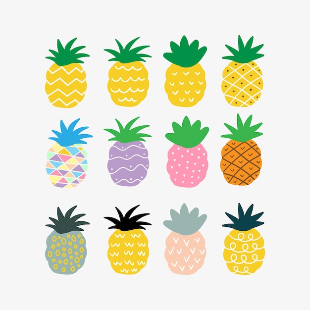 Leuke ananas fruit hand getekende vector ontwerpsjabloon