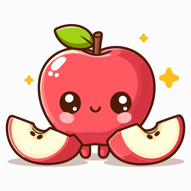 Leuke appelkarakter met gesneden appel illustratie