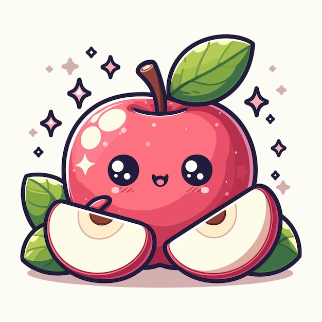 Leuke appelkarakter met gesneden appel illustratie