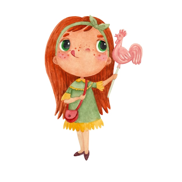 Vector leuke aquarel illustratie van een meisje met een lolly