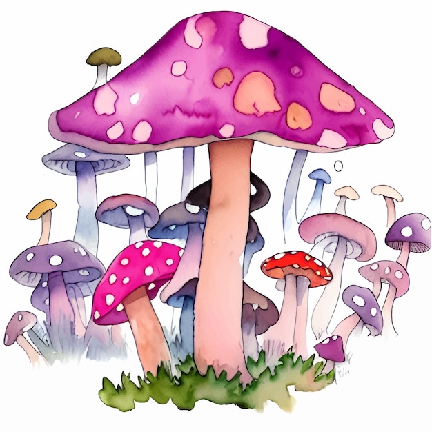 Leuke aquarel paddestoelen schilderij