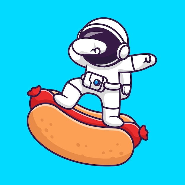 Leuke Astronaut Deppen Op Hotdog Cartoon Vector Pictogram Illustratie Wetenschap Voedsel Pictogram Geïsoleerd