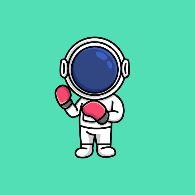 Leuke astronaut die de sportbeeldverhaal van bokshandschoenen draagt