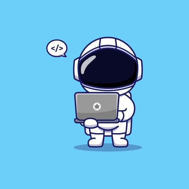 Leuke astronaut die laptop draagt en codeert