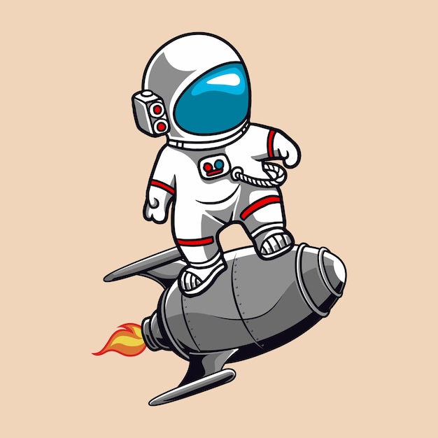 Leuke astronaut die raket vectorillustratie berijdt