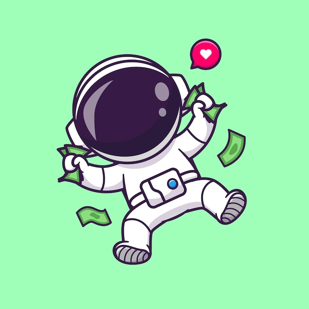 Leuke Astronaut Drijvend Met Geld Cartoon Vector Pictogram Illustratie Wetenschap Zakelijk Pictogram Geïsoleerd