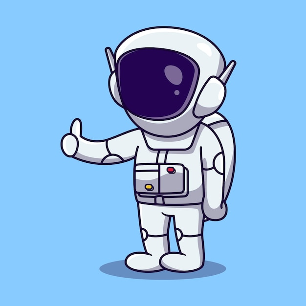 Leuke Astronaut duimschroef opwaarts cartoon afbeelding vector. Wetenschap technologie pictogram Concept geïsoleerd Premium Vector. Platte cartoonstijl