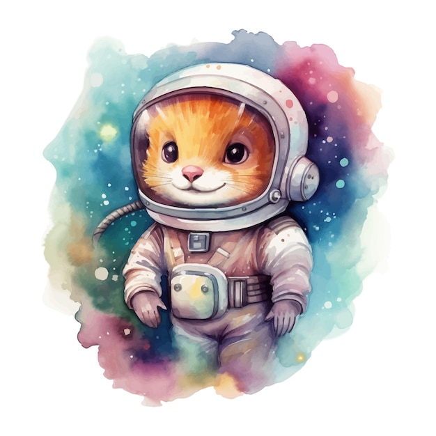 Leuke astronaut eekhoorn cartoon in aquarel stijl