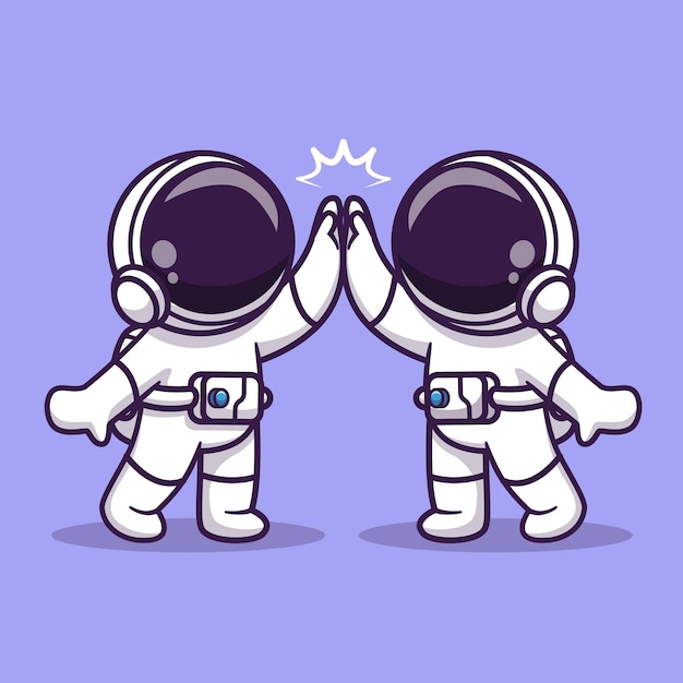 Leuke astronaut high five cartoon vector icon illustratie. wetenschap technologie pictogram concept geïsoleerd