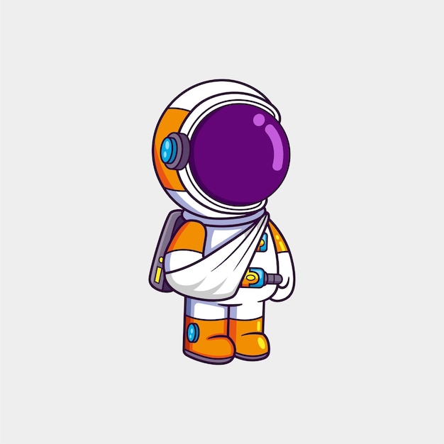 Vector leuke astronaut met gebroken arm cartoon personage