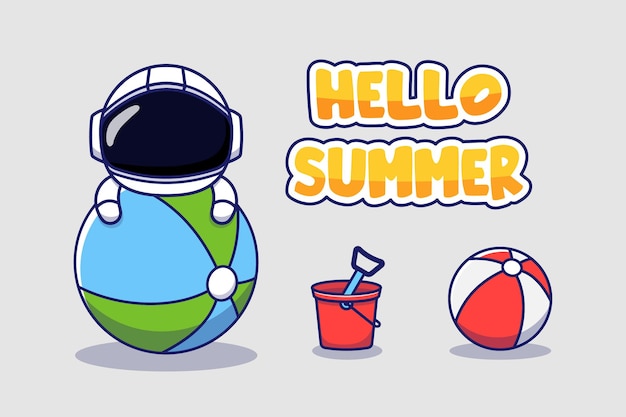 Leuke astronaut met hallo zomergroetbanner