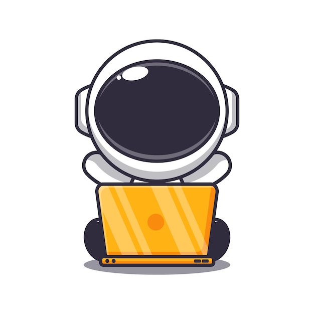 Leuke astronaut met laptop cartoon vectorillustratie.