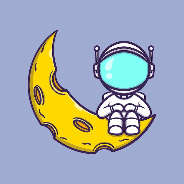 Leuke astronaut met maan vector pictogram illustratie
