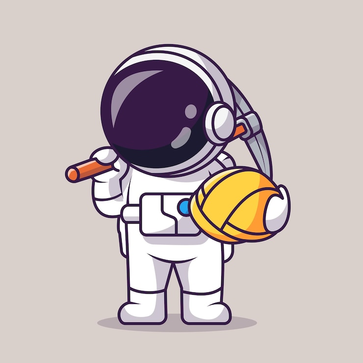 Vector leuke astronaut mijnbouw met houweel en helm cartoon vectorillustratie pictogram. wetenschap financiën icoon