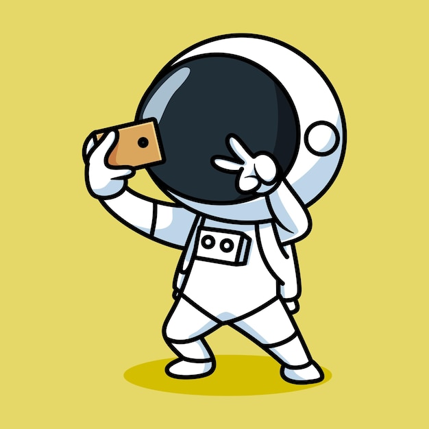 Leuke Astronaut neemt een selfie Cartoon Vector Icon Illustratie Wetenschap Technologie Pictogram Concept Geïsoleerd Premium Vector Platte Cartoon Stijl