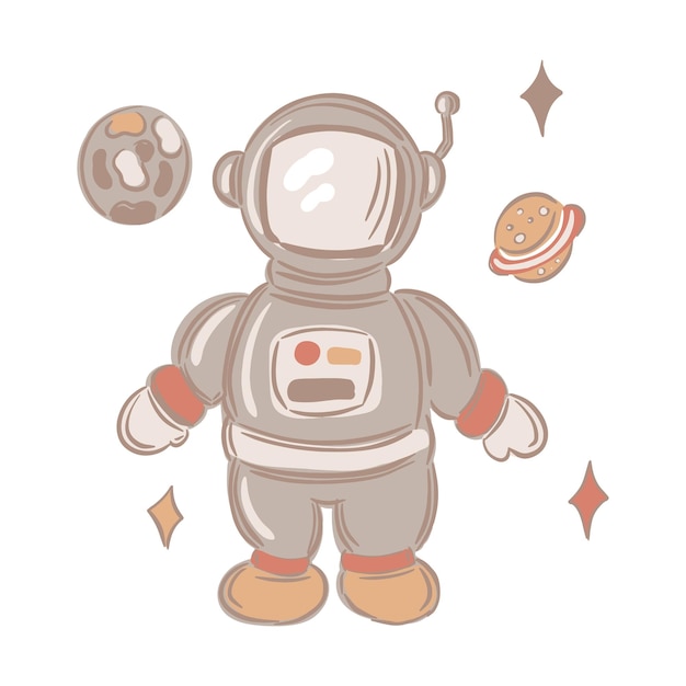 Leuke astronaut ruimtevaarder kosmonaut in ruimtepak stripfiguur vector