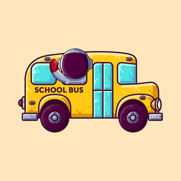 Leuke Astronaut School Bus Cartoon Vector Illustratie. Cartoon stijl karakter Vector.