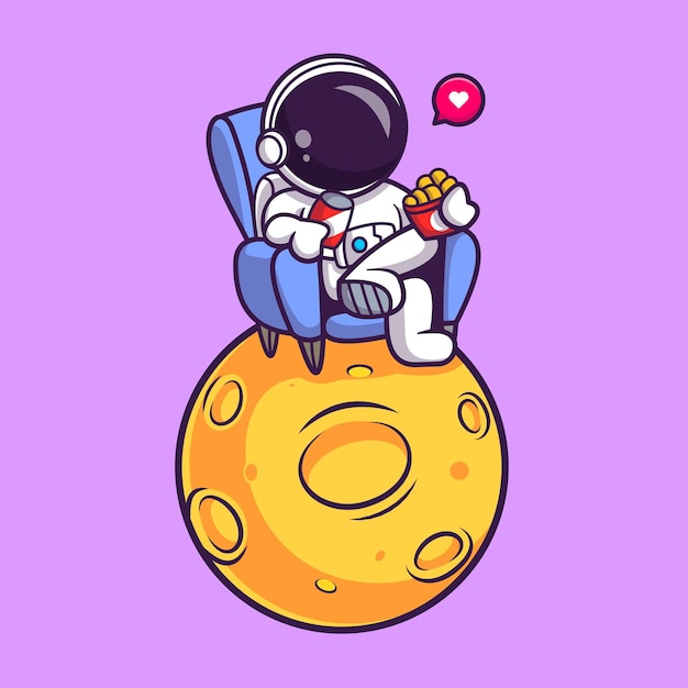 Leuke Astronaut Snack Eten Op Maan Cartoon Vector Pictogram Illustratie Wetenschap Voedsel Pictogram Geïsoleerd