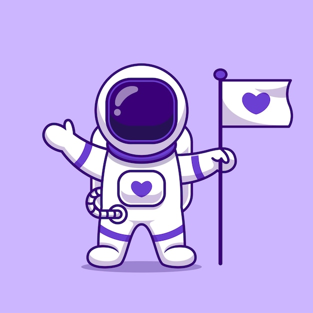 Leuke Astronaut Staande Met Vlag Cartoon Vector Pictogram Illustratie Wetenschap Technologie Pictogram Geïsoleerd