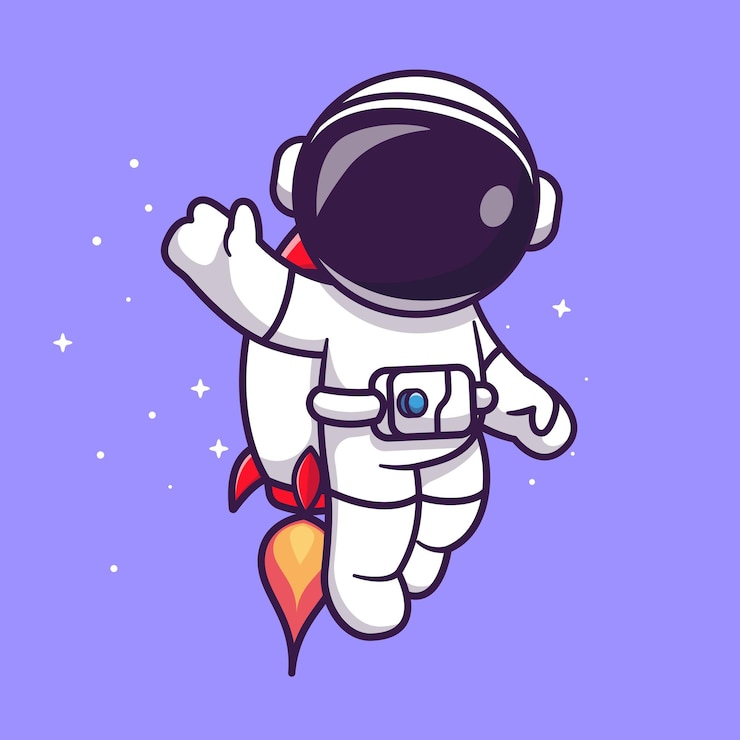 Vector leuke astronaut vliegen met raket in ruimte cartoon vector pictogram illustratie. wetenschap technologie icoon
