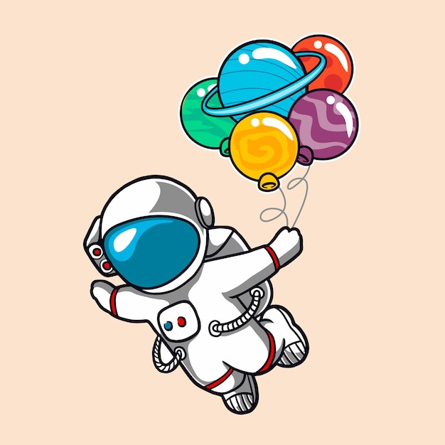 Leuke astronaut vliegt in een planetaire ballon vectorillustratie