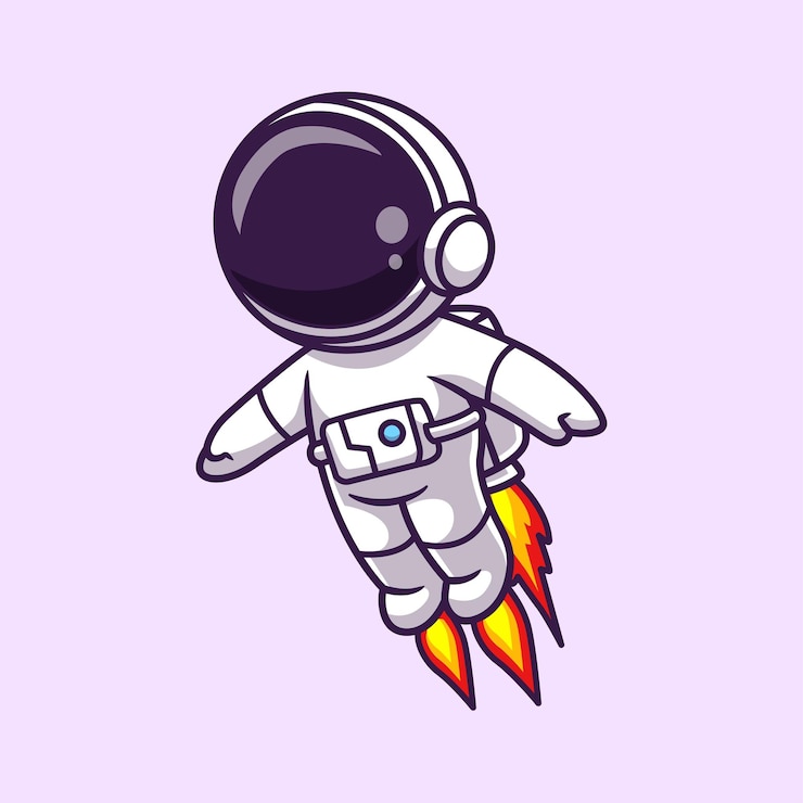 Vector leuke astronaut vliegt met raket jetpack cartoon vector icon illustratie wetenschap technologie flat