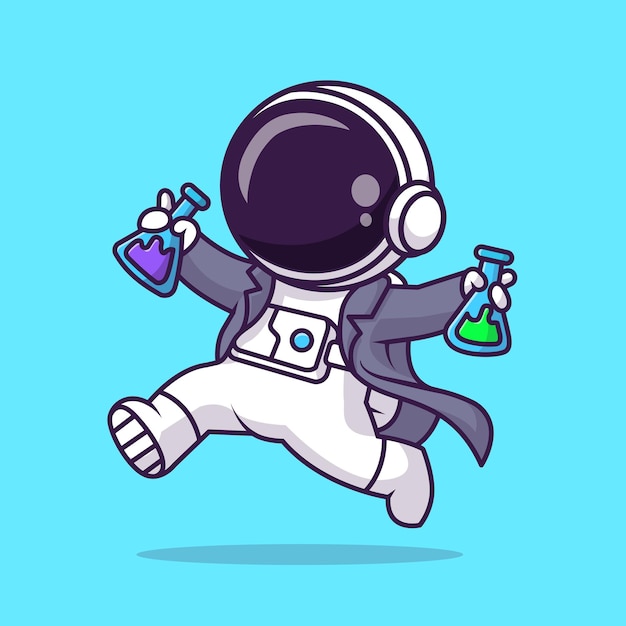 Leuke Astronaut Wetenschapper Brengen Chemische Buis Cartoon Vector Pictogram Illustratie. Wetenschap Technologie