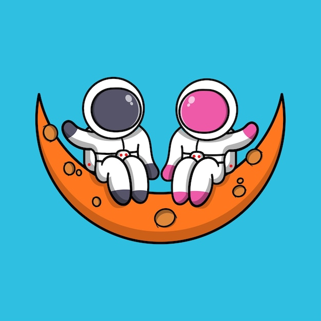 Leuke astronaut zit op maan cartoon pictogram illustratie.