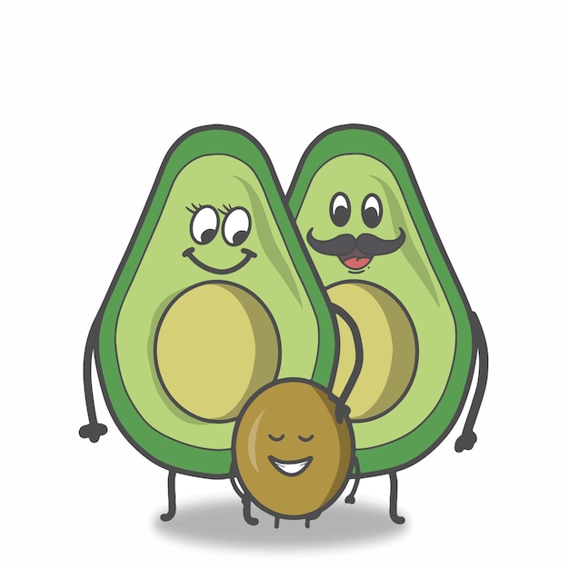 Leuke avocado familie karakter vector sjabloon ontwerp illustratie