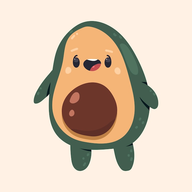 Leuke avocado vector cartoon karakter illustratie geïsoleerd op de achtergrond
