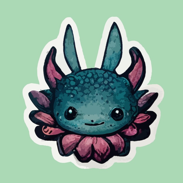 Leuke Axolotl aquarel schilderij sticker, kawaii axolotl illustratie clipart